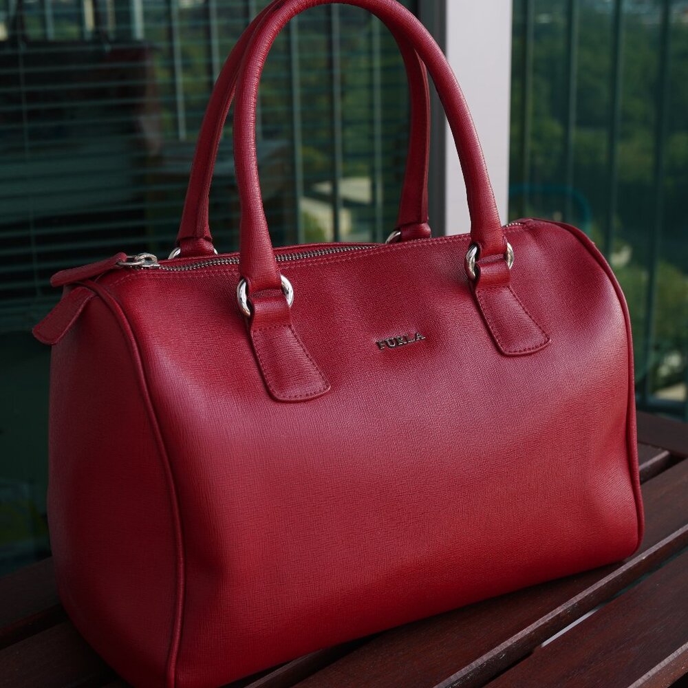 Furla Saffiano Dark Red Satchel